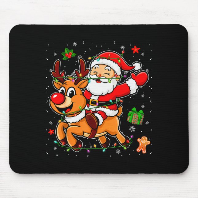 Mousepad Santa Claus Riding Reindeer Merry Christmas Pajama (Frente)