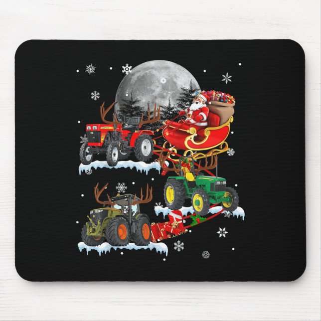 Mousepad Santa Claus Riding Tractor Sleigh Christmas Tracto (Frente)
