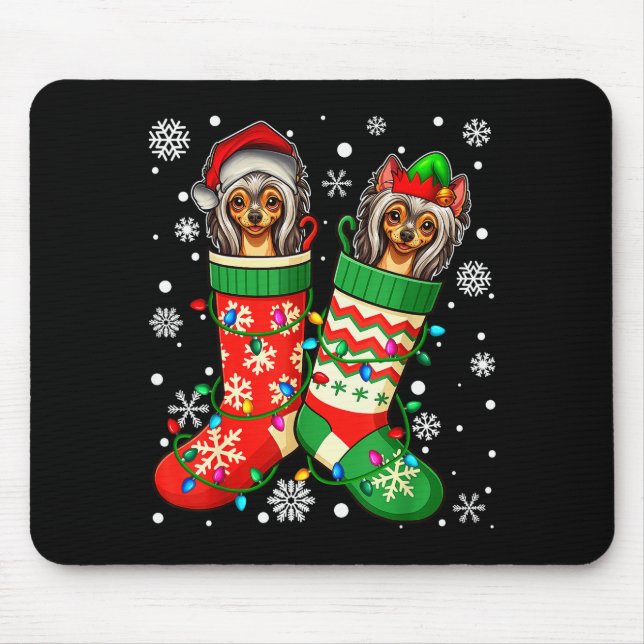 Mousepad Santa Elf Chinese Crested Dog In Christmas Socks M (Frente)