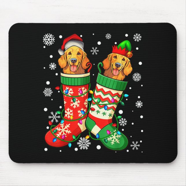 Mousepad Santa Elf Golden Retriever Dog In Christmas Socks  (Frente)
