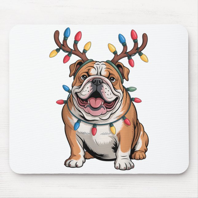 Mousepad Santa English Bulldog Reindeer Light Christmas  (Frente)