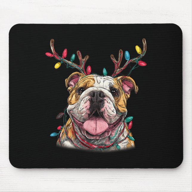 Mousepad Santa English Bulldog Reindeer Light Christmas  (Frente)