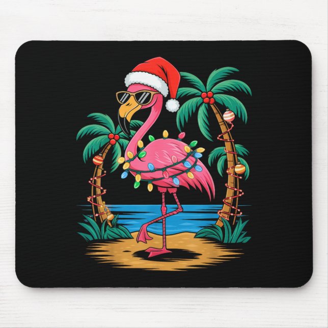 Mousepad Santa Flamingo Christmas Lights Trocal Palms Tree  (Frente)