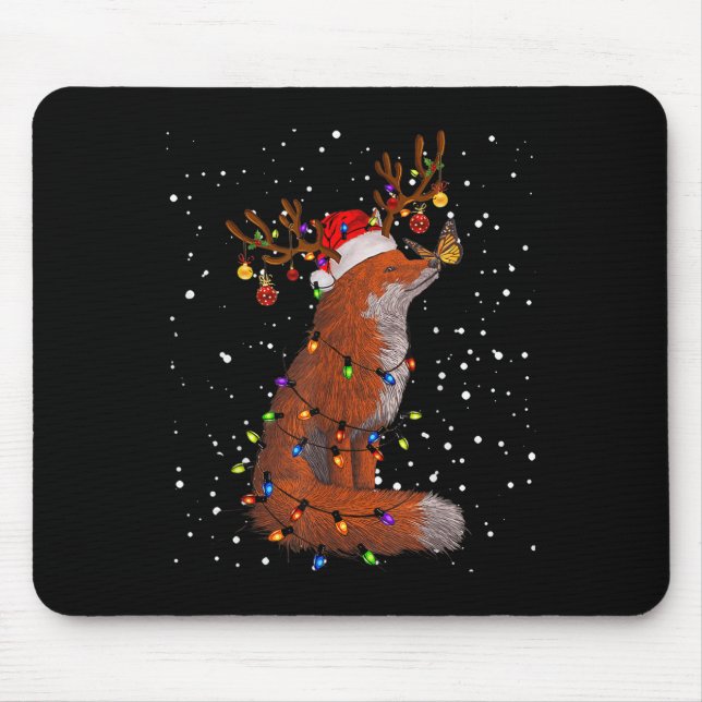 Mousepad Santa Fox Tangled Up In Christmas Tree Lights Foxe (Frente)