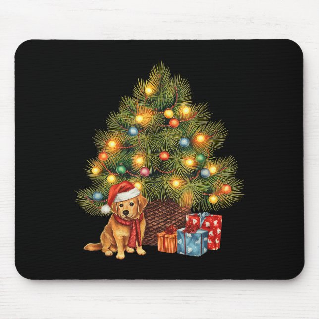 Mousepad Santa Golden Retriever Tree Christmas Lights Dog X (Frente)