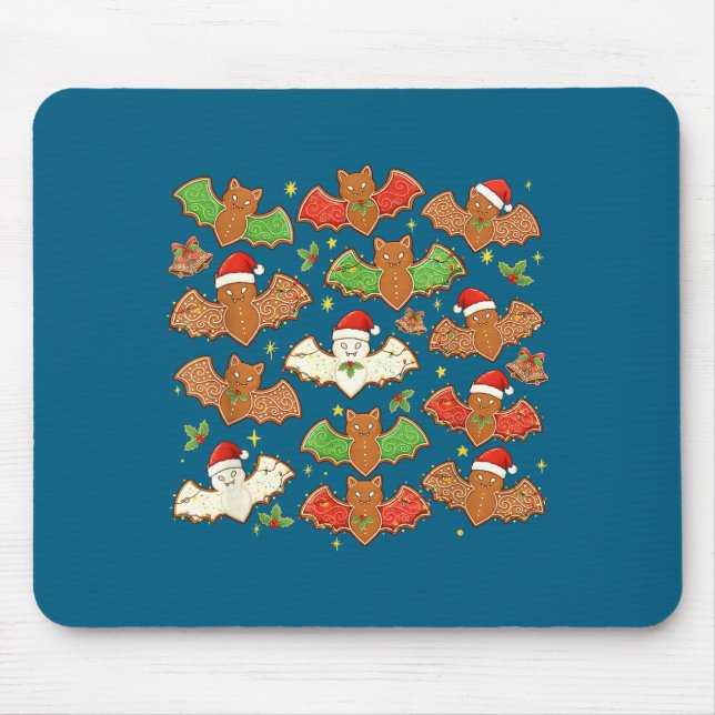 Mousepad Santa Hat Bat Soky Christmas Gingerbread Bats Xmas (Frente)