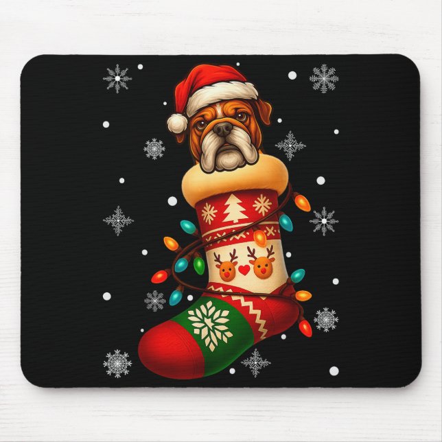 Mousepad Santa Hat Bulldog Dog In Christmas Socks Men Women (Frente)