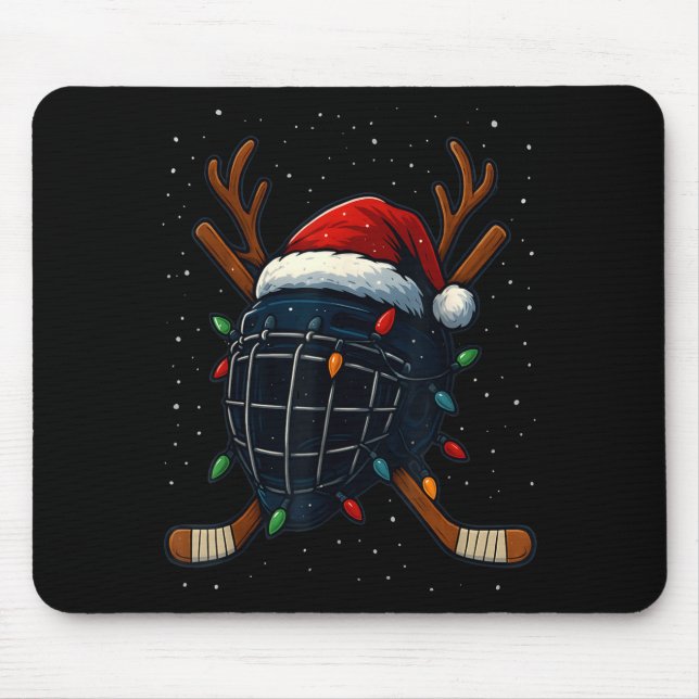 Mousepad Santa Hat Christmas Ice Hockey Helmet Player Reind (Frente)