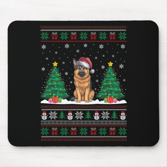 Mousepad Santa Hat German shepherd Cachorro Natal Luzes De  (Frente)