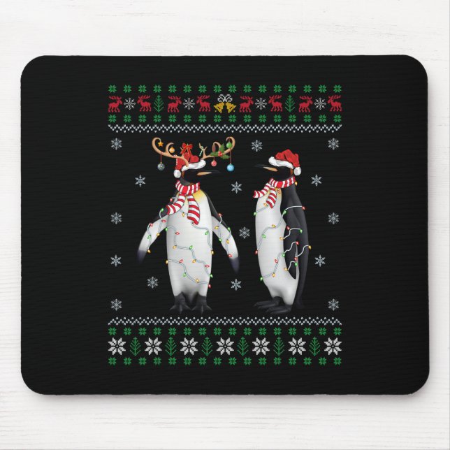 Mousepad Santa Hat Penguin Bird Xmas Iluminando Pinguim Fei (Frente)