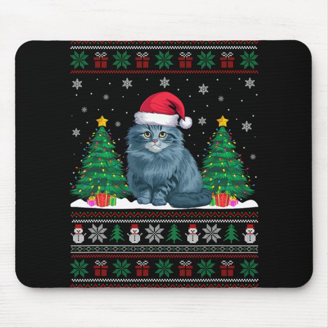 Mousepad Santa Hat Ragdoll Cat Árvore de Natal Luzes Feias (Frente)