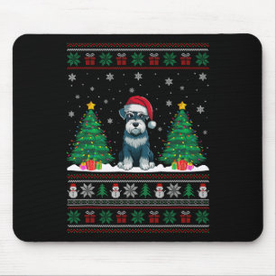 Mousepad Santa Hat Schnauzer Cachorro Árvore de Natal Luzes