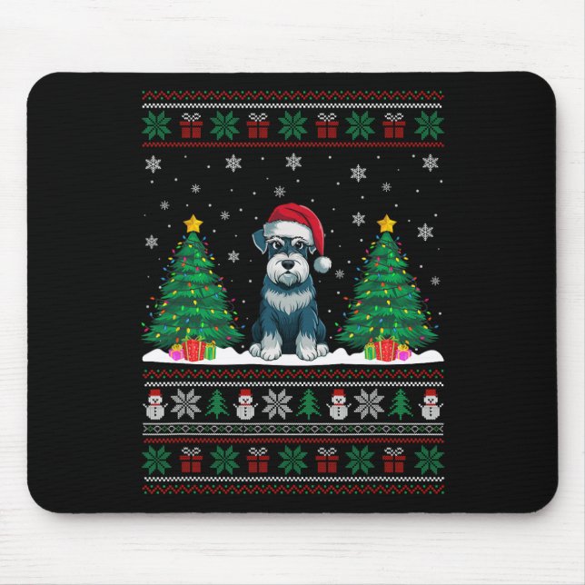 Mousepad Santa Hat Schnauzer Cachorro Árvore de Natal Luzes (Frente)