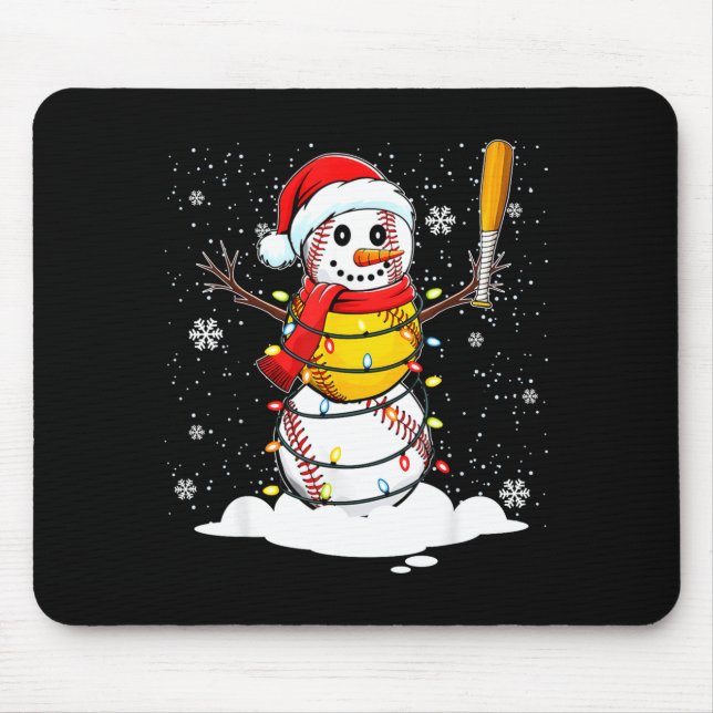 Mousepad Santa Hat Snowman Xmas Funny Baseball Softball Chr (Frente)