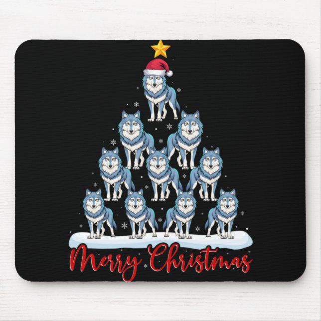 Mousepad Santa Hat Ugly Xmas Funny Wolf Christmas Tree  (Frente)
