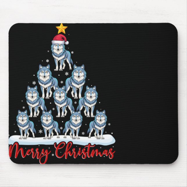 Mousepad Santa Hat Ugly Xmas Funny Wolf Christmas Tree T Sh (Frente)