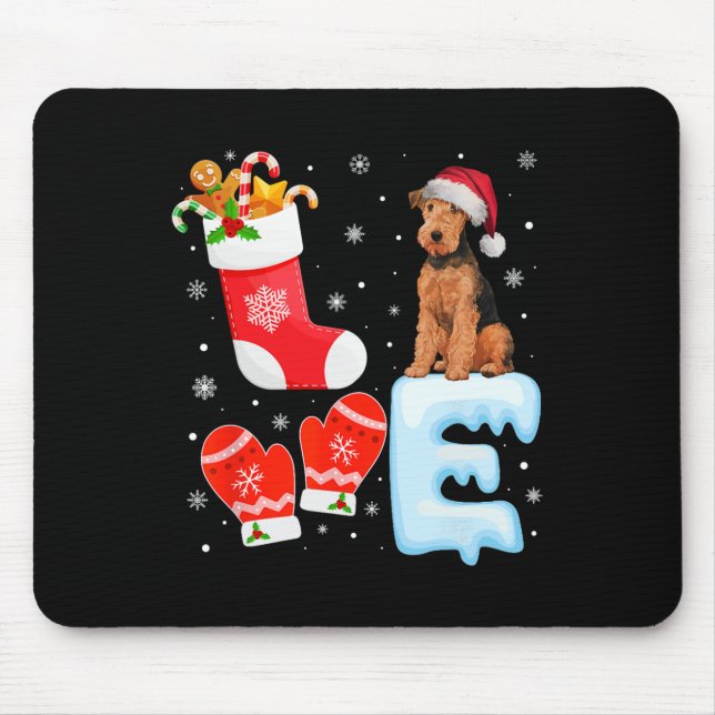Mousepad Santa Hat Xmas Stoking Holiday Airedale Terrier D (Frente)