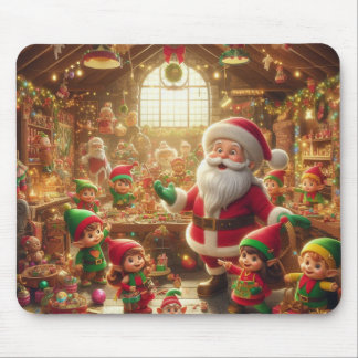 Mousepad Santa + His Elves on a Thick Christmas Holiday