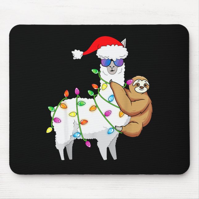 Mousepad Santa Llama Xmas Funny Llama Sloth Christmas  (Frente)