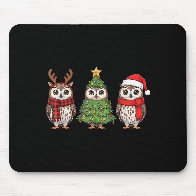 Mousepad Santa Owl Christmas Tree Owl Lover Animal Xmas Paj (Frente)