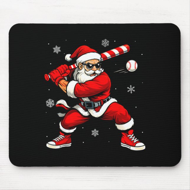 Mousepad Santa Playing Baseball Xmas Funny Christmas Baseba (Frente)