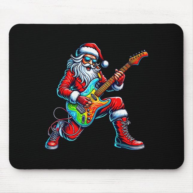 Mousepad Santa Playing Guitar Musician Guitarist Christmas  (Frente)