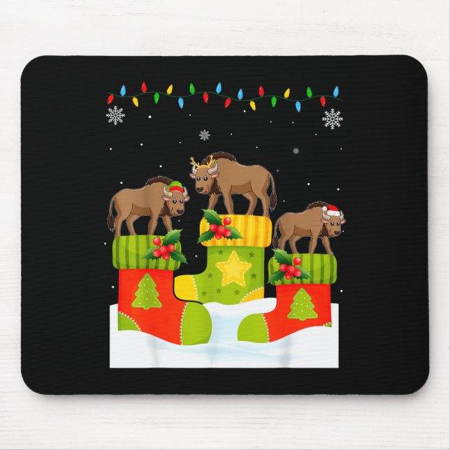 Mousepad Santa Reindeer Elf Wildebeest In Christmas Socks U (Frente)