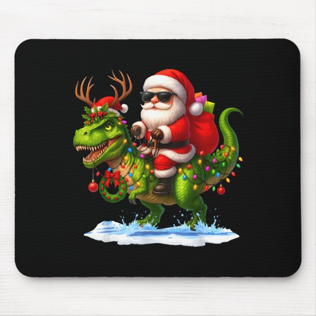 Mousepad Santa Riding Dinosaur T Rex Christmas Boys Men Xma (Frente)