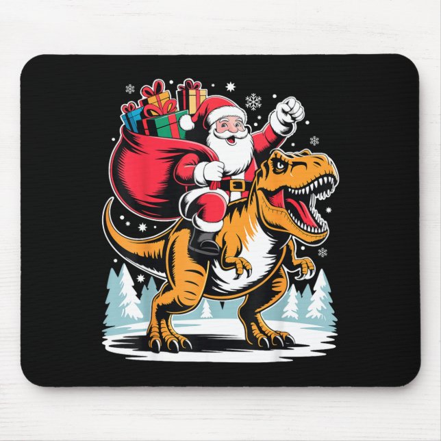 Mousepad Santa Riding Dinosaur T Rex Christmas Boys Xmas  (Frente)