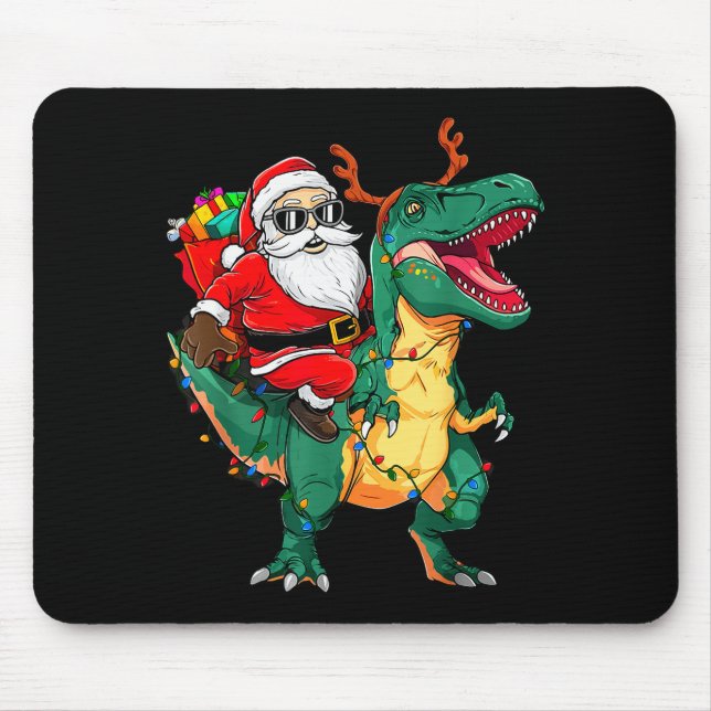 Mousepad Santa Riding Dinosaur T Rex Funny Christmas Kids B (Frente)