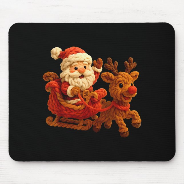 Mousepad Santa Sleigh Reindeer Crochet Xmas Pajamas Holiday (Frente)