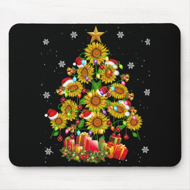 Mousepad Santa Sunflower Christmas Tree Xmas Lights Santa S (Frente)