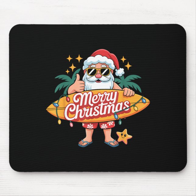 Mousepad Santa Surfing Hawaiian Beach Christmas In July Tro (Frente)
