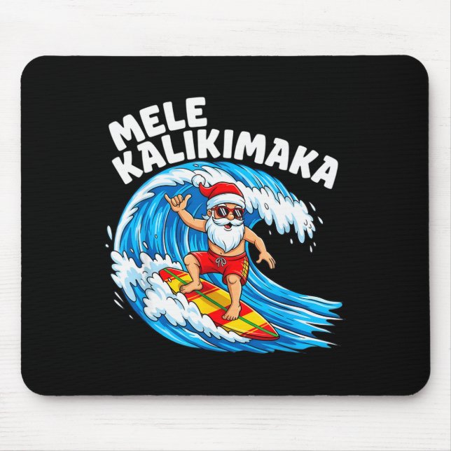 Mousepad Santa Surfing Mele Kalikimaka Hawaiian Christmas  (Frente)