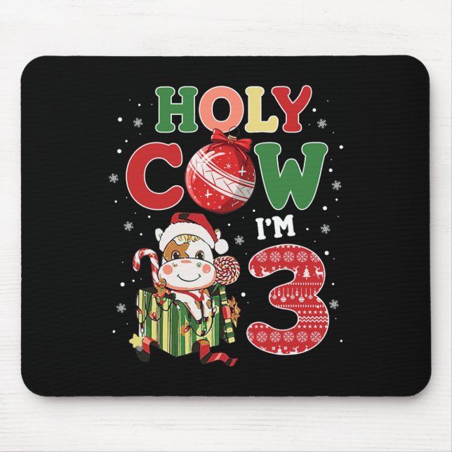 Mousepad Santa Vaca, eu sou 3 Criança de Vaca de Aniversári (Frente)