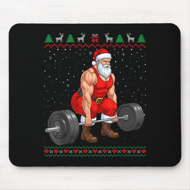 Mousepad Santa Weightlifting Christmas Deadlift Gym Ugly Sw (Frente)