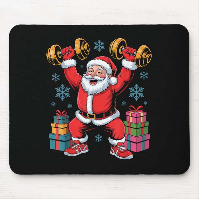 Mousepad Santa Weightlifting Fitness Gym Training Christmas (Frente)
