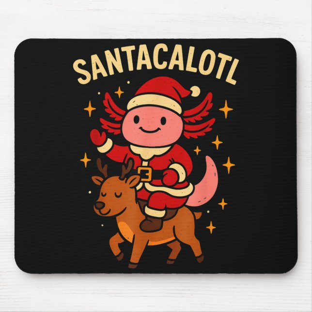 Mousepad Santacalotl Santa Claus Cute Axolotl Snow Reindeer (Frente)