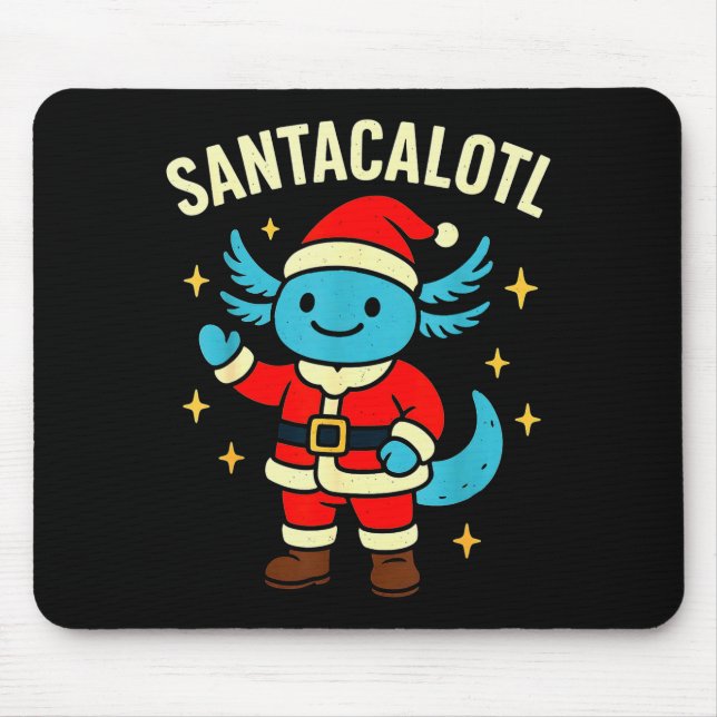 Mousepad Santacalotl Santa Claus Cute Blue Axolotl New Year (Frente)