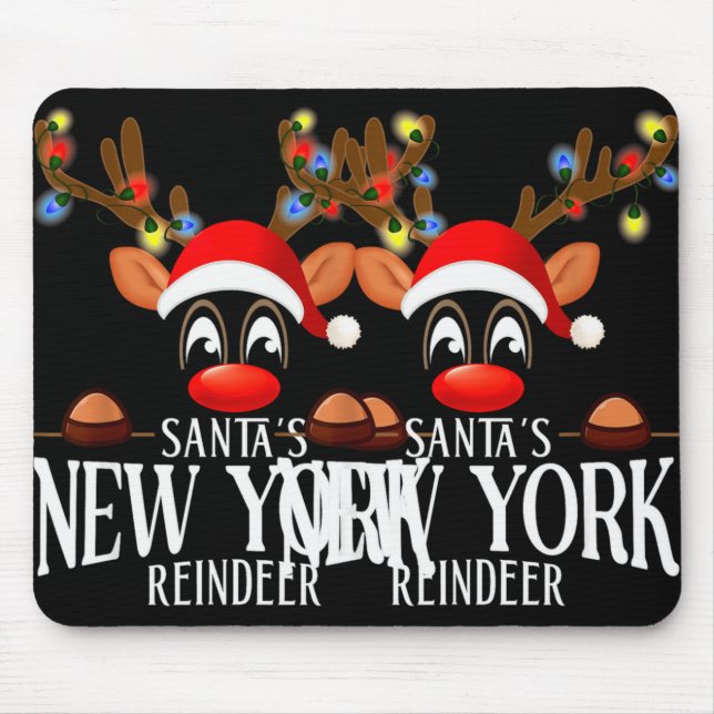 Mousepad Santas New York Reindeer Funny Xmas Matching Pjs T (Frente)