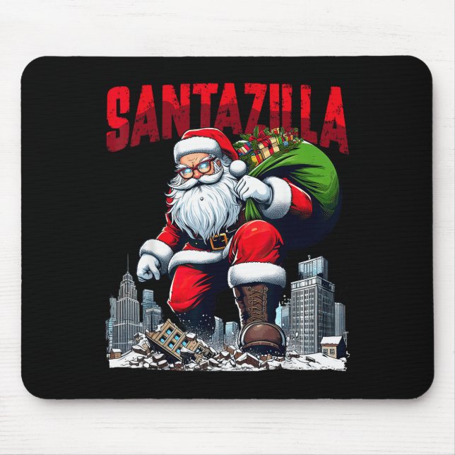 Mousepad Santazilla Funny Santa Claus Christmas Xmas Holida (Frente)