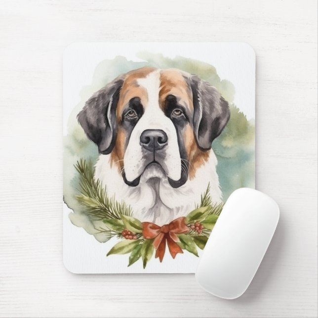 Mousepad Santo Bernard Christmas Wreath Festivo Pup (Com mouse)