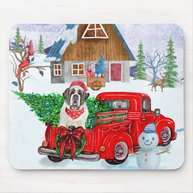 Mousepad Santo Bernard Dog Na Neve Dos Caminhões De Natal (Frente)