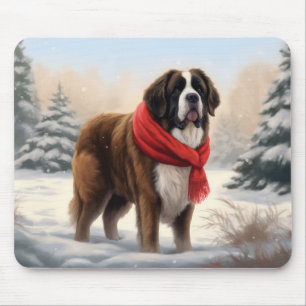 Mousepad Santo Bernard Dog no Natal da Neve