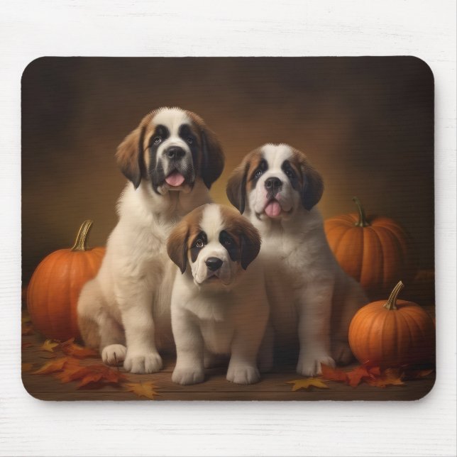 Mousepad Santo Bernard Puppy Autumn Delight Pumpkin (Frente)