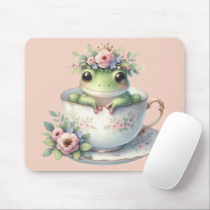 Mousepad Sapo Caprichoso em Xícara de Chá Floral