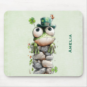 Mousepad Sapo com Chapéu Verde e Trevo Fofo