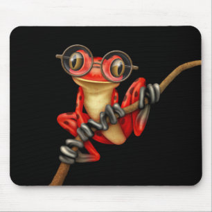 Mousepad Sapo de árvore vermelho bonito com vidros do olho