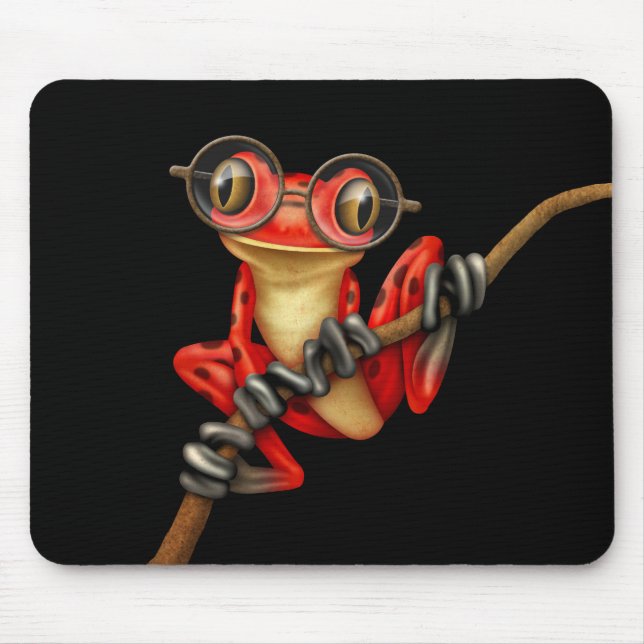Mousepad Sapo de árvore vermelho bonito com vidros do olho (Frente)