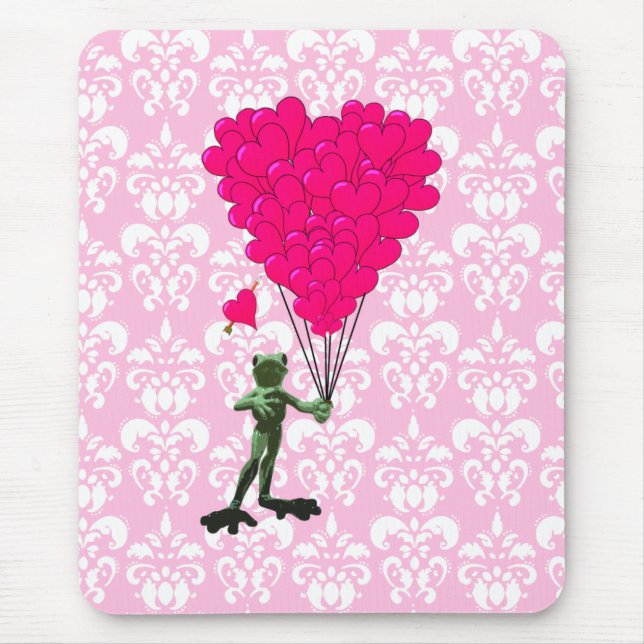 Mousepad Sapo de desenho animado engraçado e coração rosa e (Frente)